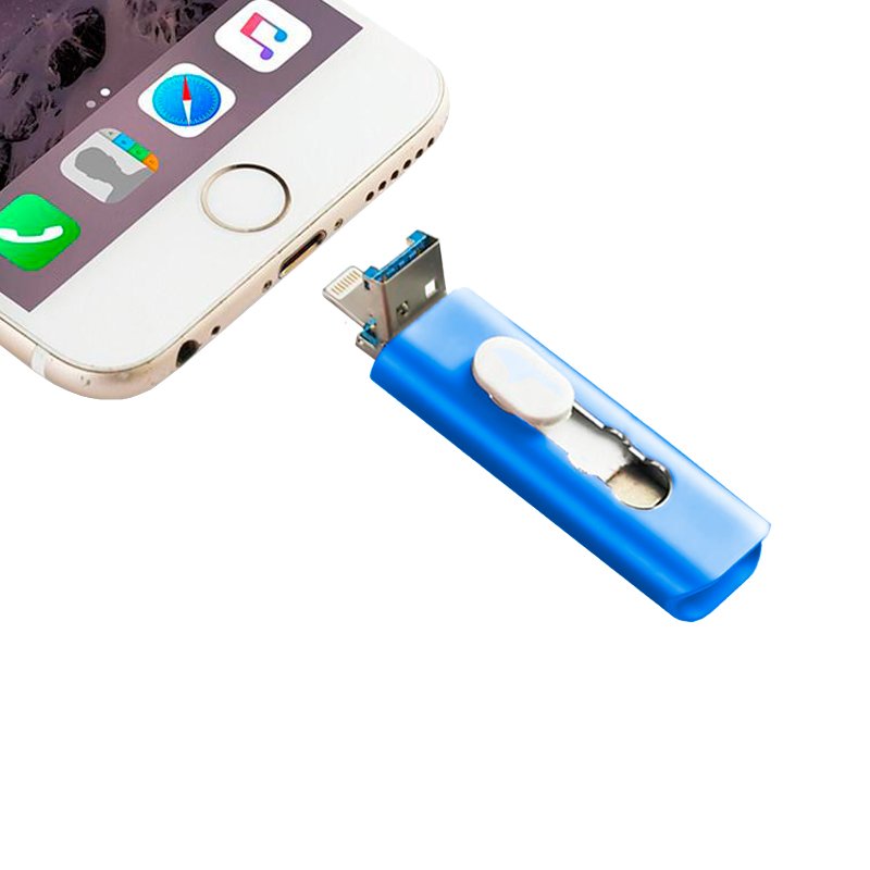 Pen Drive USB x64 GB COOL (3 en 1) Lightning / Tipo-C / USB Azul - Image 3