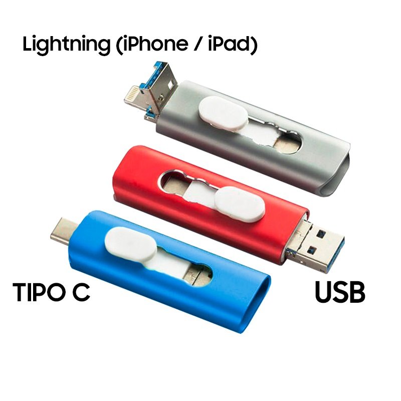 Pen Drive USB x64 GB COOL (3 en 1) Lightning / Tipo-C / USB Azul - Image 4